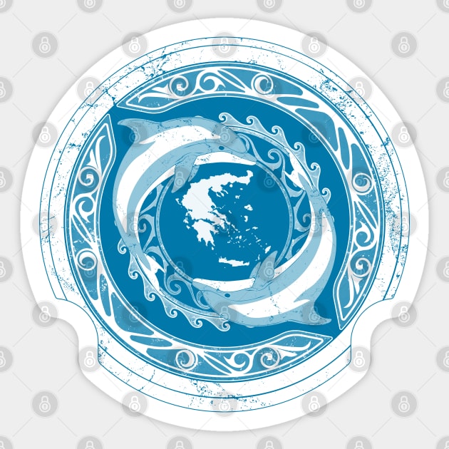 Atlantean Shield with Twin Dolphins and Map of Greece Sticker by NicGrayTees